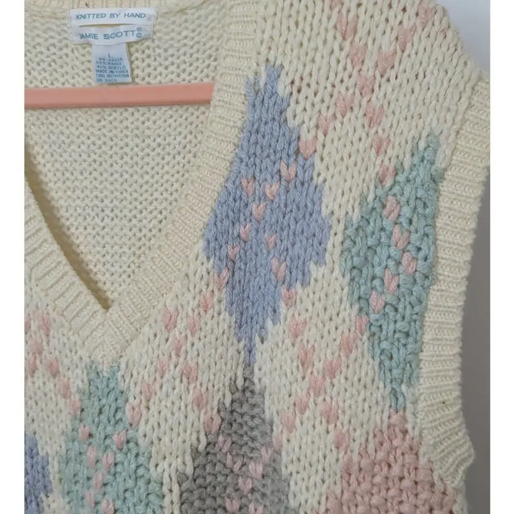 80s Pastel Argyle Sweater Vest - Picture 2 of 4